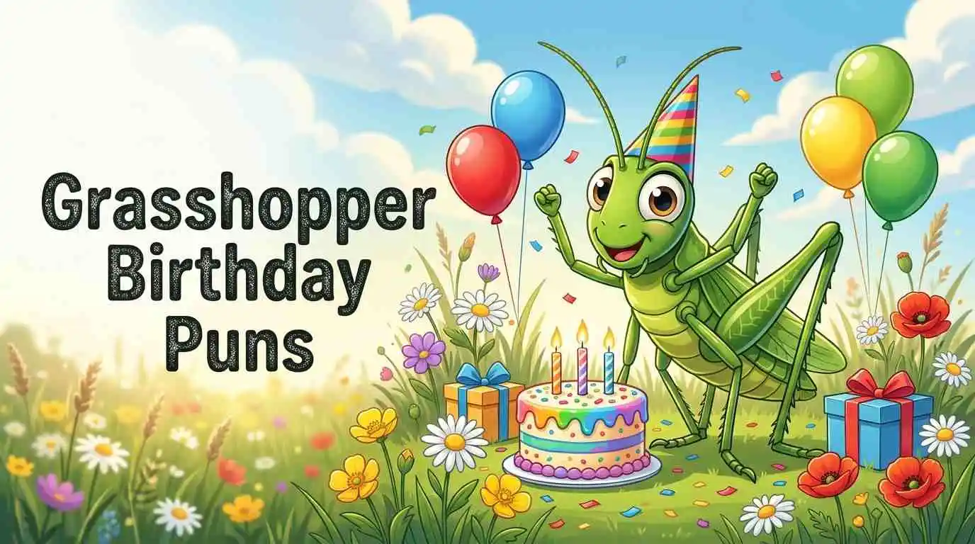 Grasshopper celebrating birthday with cake