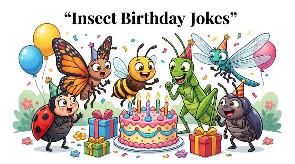 Funny insects celebrating a birthday