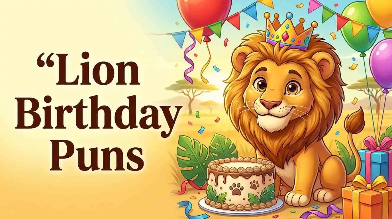 Cute lion celebrating birthday