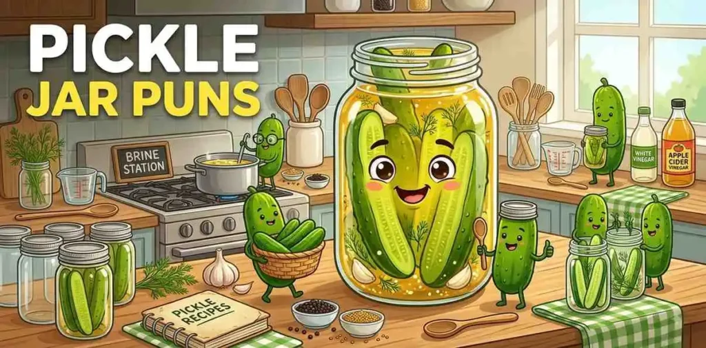 Funny pickle jar kitchen scene