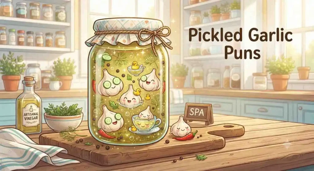 Happy pickled garlic jar