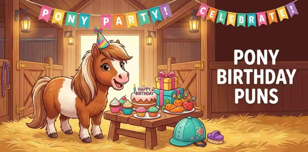 Cute pony celebrating birthday