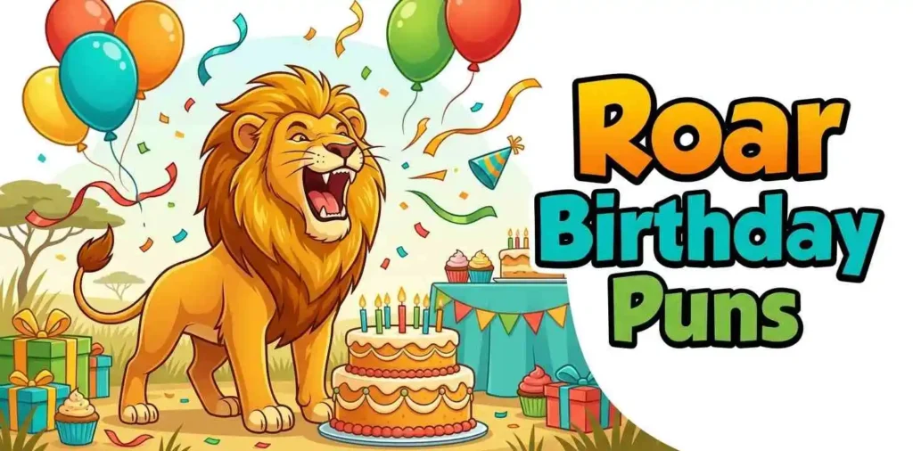 Lion roaring at birthday party