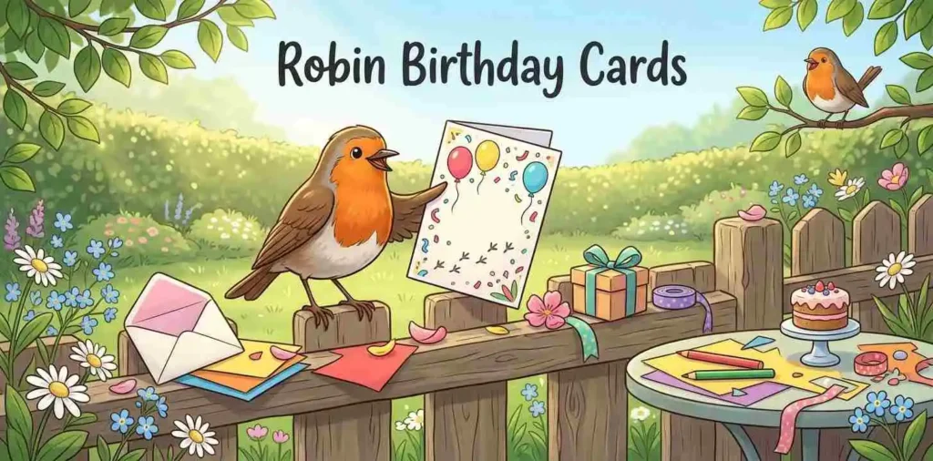Robin holding birthday card