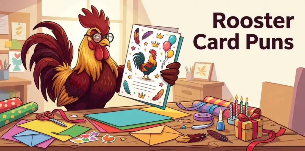 Rooster holding birthday card