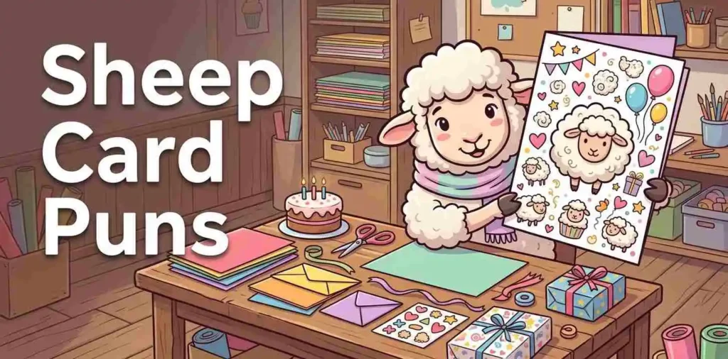 Sheep holding birthday card