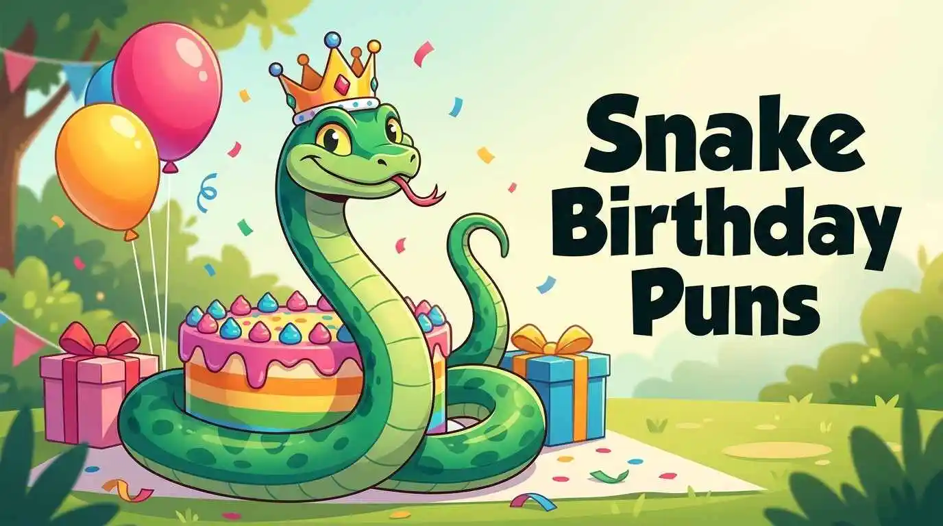 Funny snake celebrating birthday party