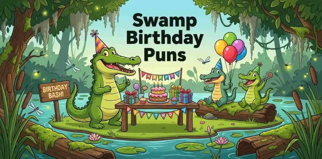 Funny alligator swamp birthday