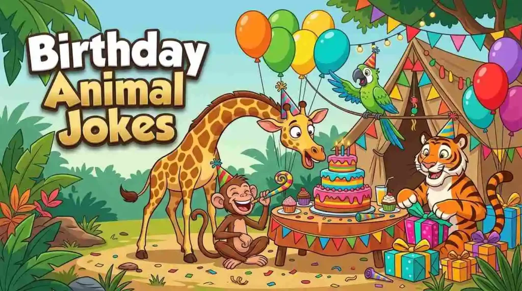 Funny animals celebrating birthday together