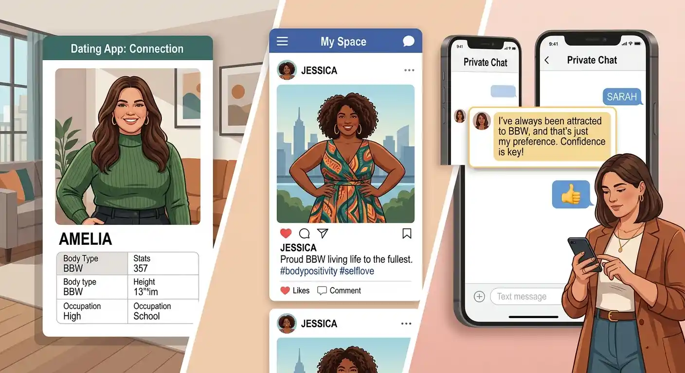 Adult woman viewing a message explaining the meaning of BBW
