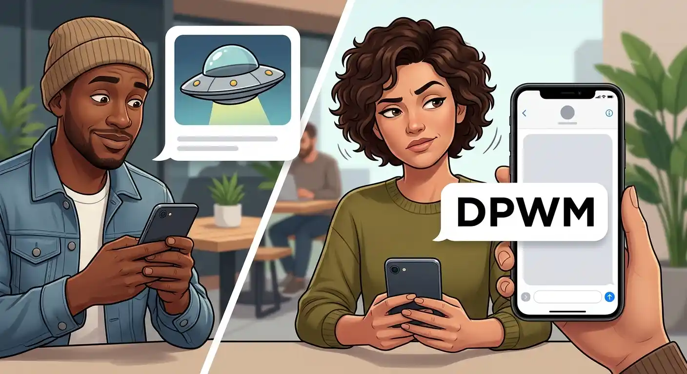 Adult friends using DPWM in a casual text conversation