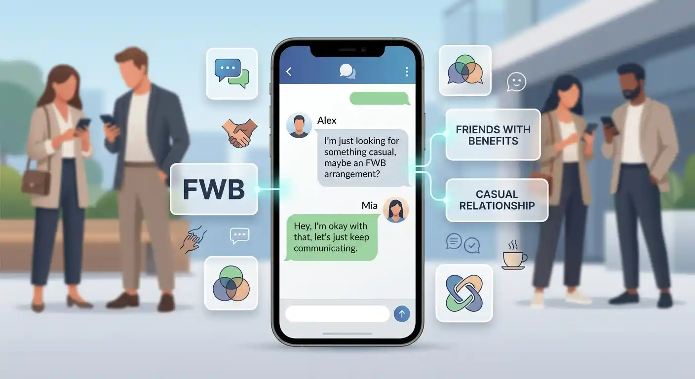 Text conversation showing FWB used to describe a friends-with-benefits relationship