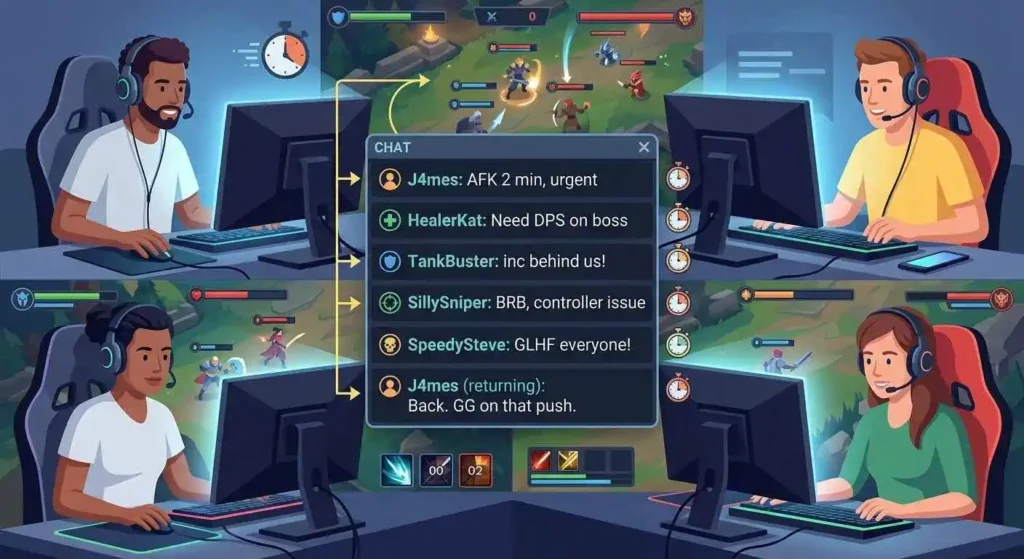 Multiplayer gamers using short abbreviations to communicate during an active match