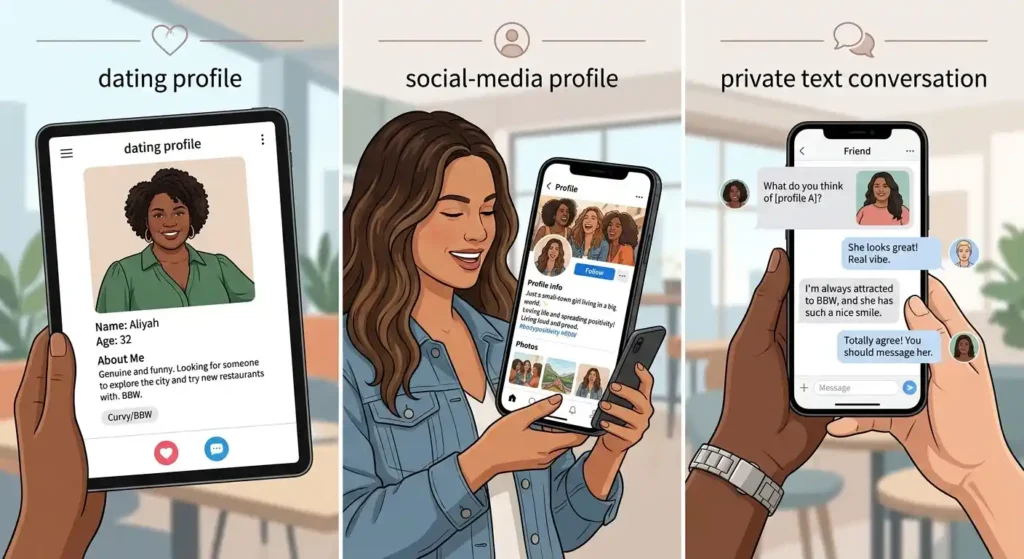 Examples of BBW used in dating, self-description, and social media contexts