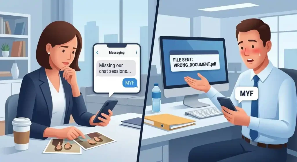 MYF used to express missing someone and to admit a mistake in text messages