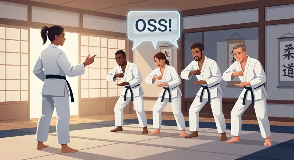 Adult martial-artists using OSS to acknowledge a training instruction