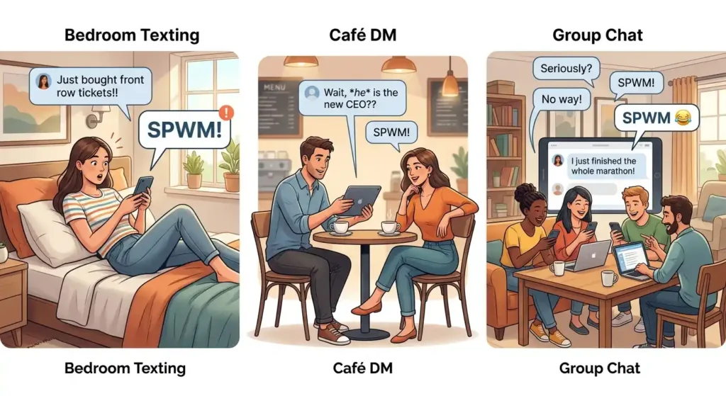 Examples of SPWM used in casual texts, direct messages, and group chats