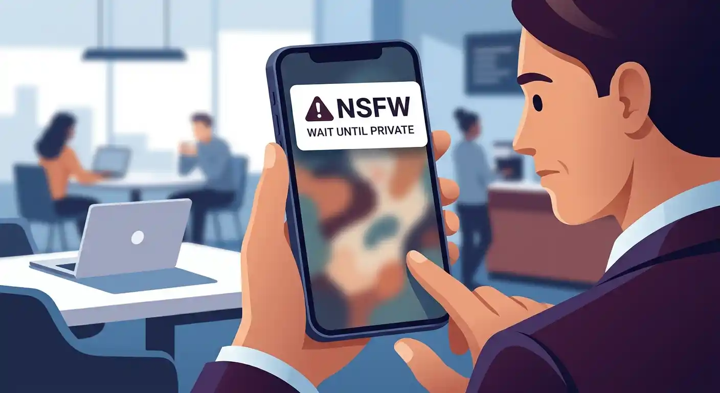 Illustration of an NSFW warning appearing before potentially inappropriate online content.