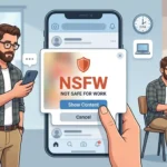 Illustration showing an NSFW warning label on potentially unsuitable digital content.