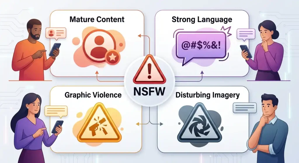 Comparison of NSFW, SFW, and NSFL content-warning labels.
