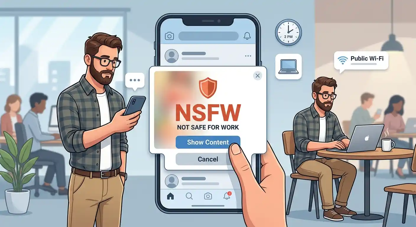 Illustration showing an NSFW warning label on potentially unsuitable digital content.