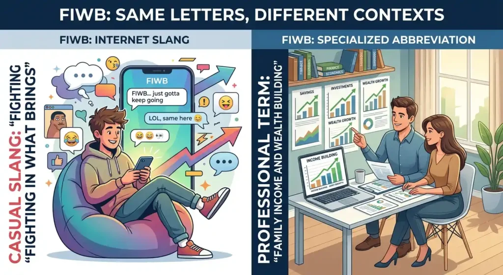 FIWB shown as internet slang and as the unrelated abbreviation Family Income and Wealth Building