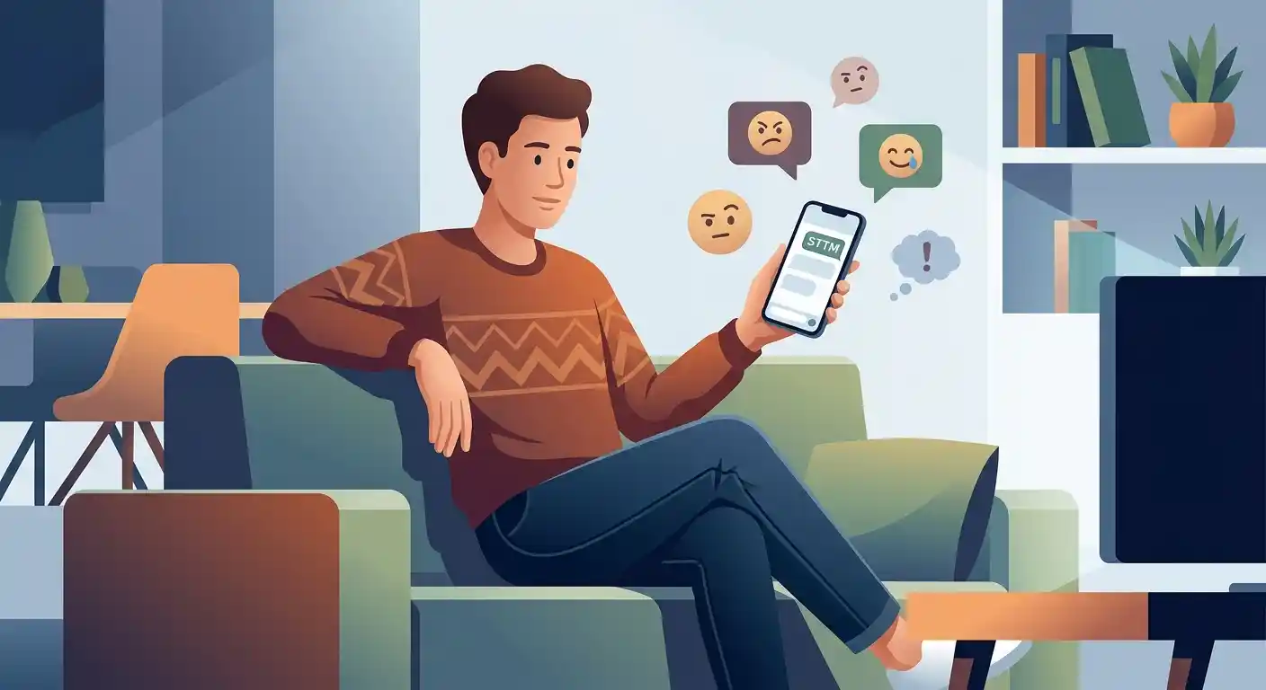 STTM meaning in text shown in a casual smartphone conversation
